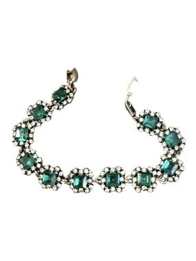 Emerald colored square-cut crystal bracelet - Green & rhinestone tennis bracelet